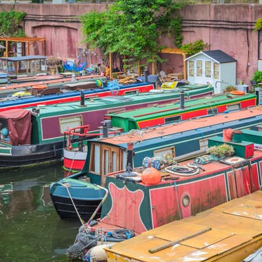 canal boats, narrowboats moored alongside each other