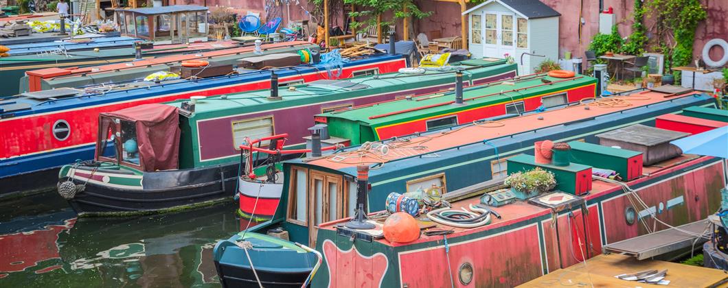 canal boats, narrowboats moored alongside each other